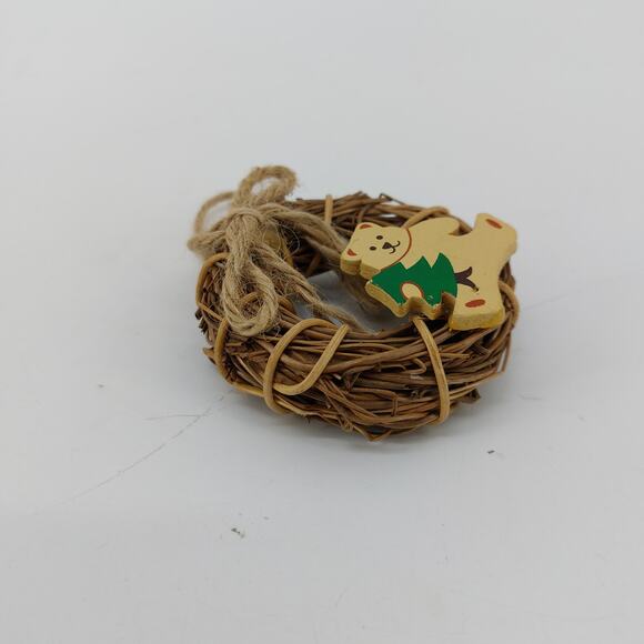 Vintage Christmas Wreath Ornament Teddy Bear Holding Tree - Picture 11 of 13